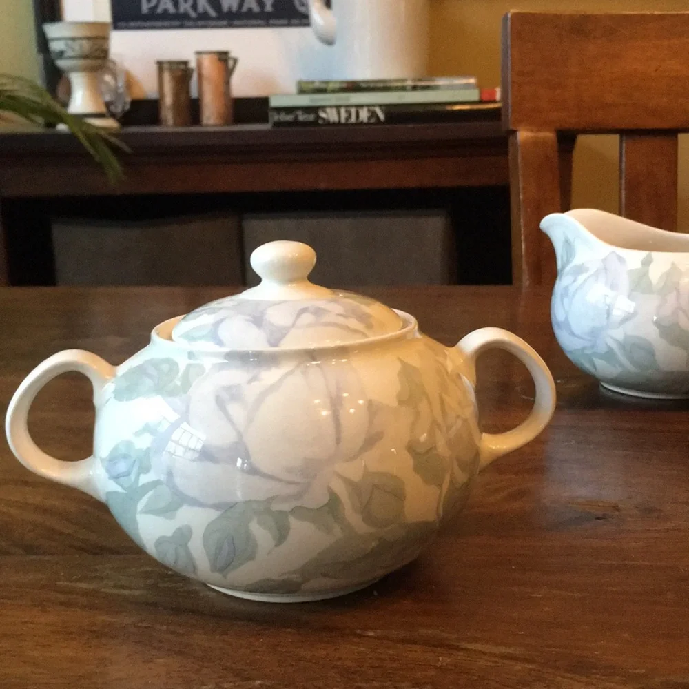 2 Crate & Barrel Creamer & Sugar Bowl Camden Gardens by Kathleen Wills England